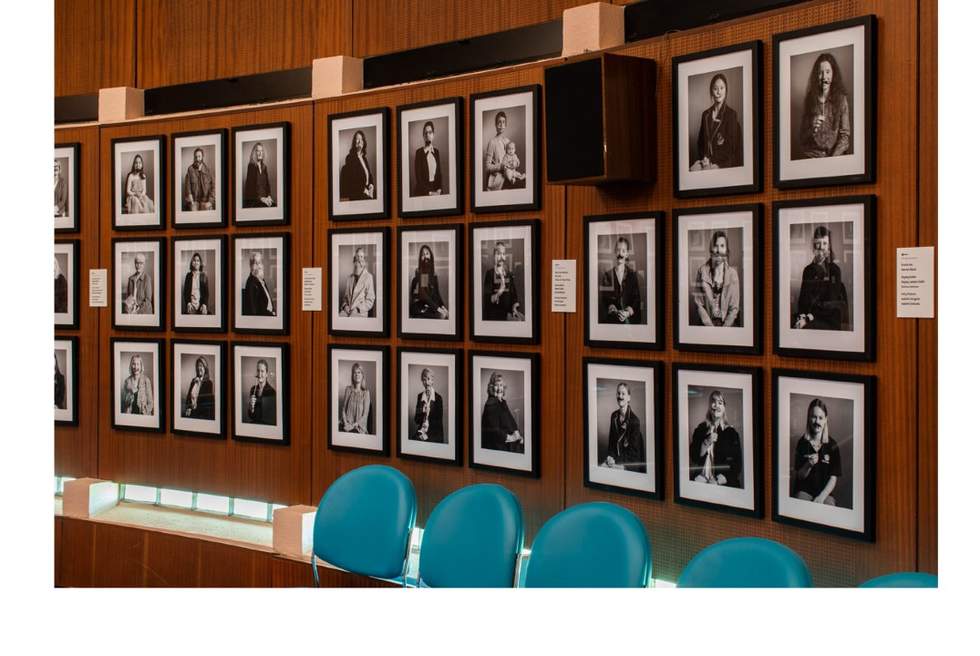 Interior of Bayside City Council Chambers with Changing Faces photographs installed