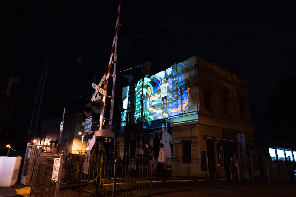 Light projections on Church Street.