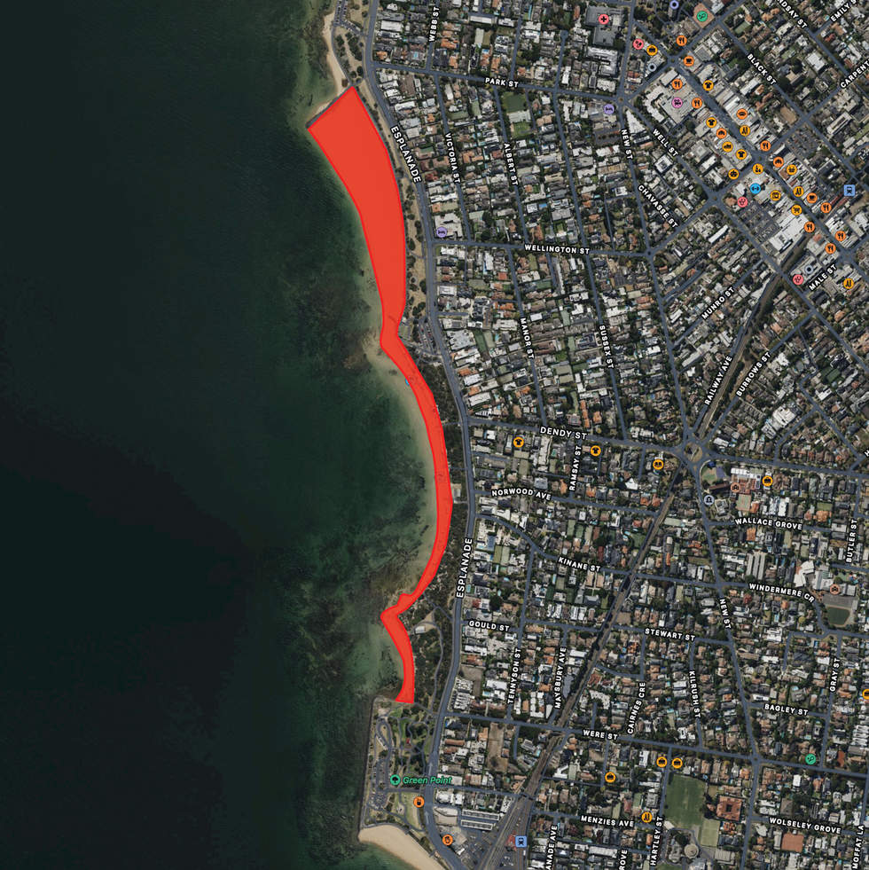 Map of beach closure at Dendy Street Beach
