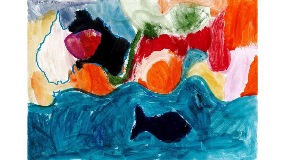 student drawing of fish in ocean mixed with orange hues