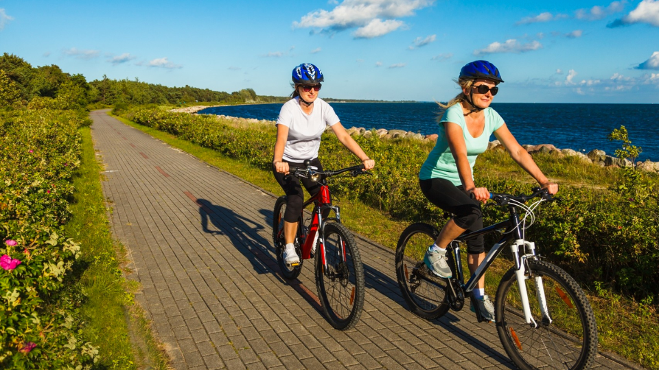 Two women cycling on the Bay Trail