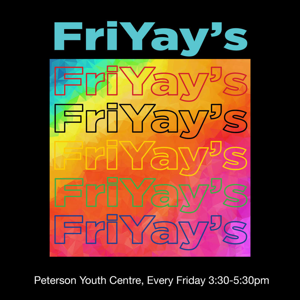 black border and rainbow background with 'friyay's' written multiple times 
