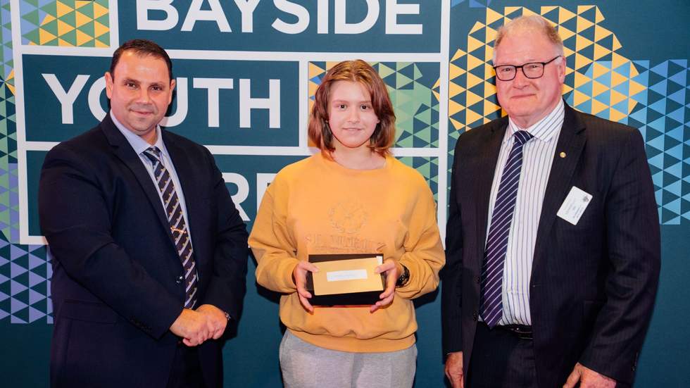 The Mayor, winner Marianne and a presenter at the Bayside Youth Awards