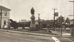 old black and white photo of Thomas Bent statue