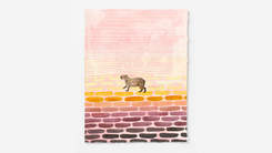 Gouache and ink on cotton rag featuring a Capybara walking. The artwork is toned from dark to light pink.