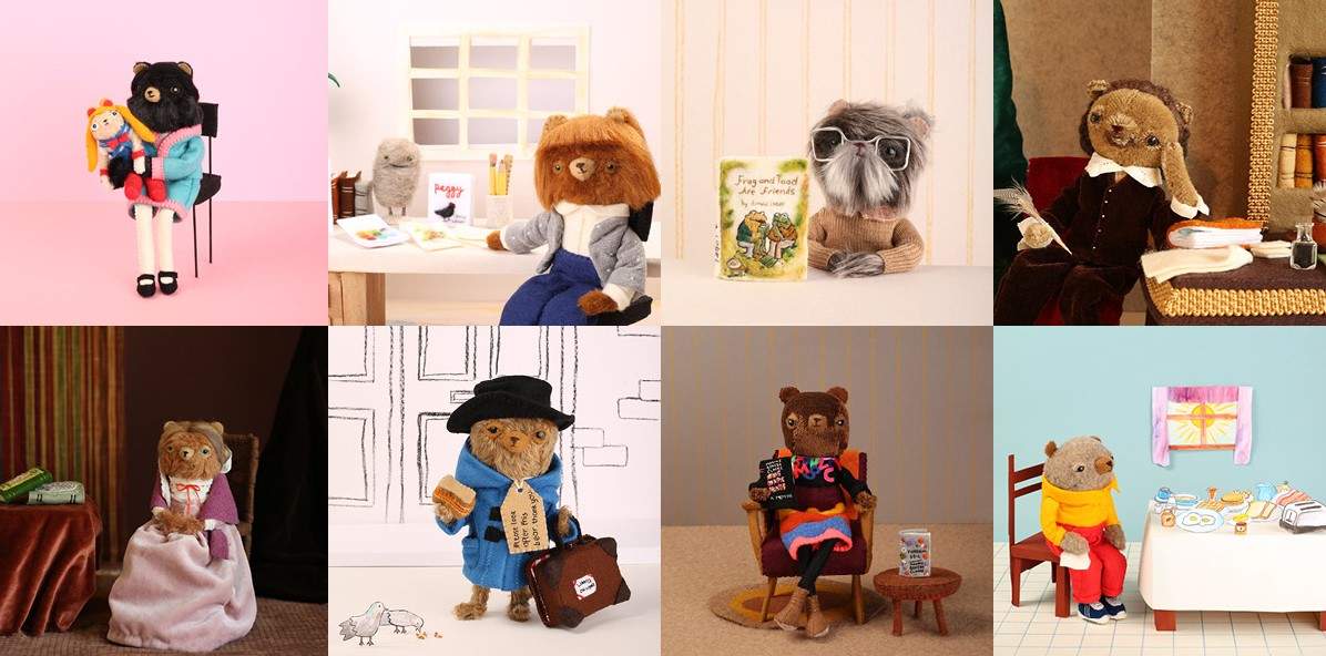 Various scenes of 3D bears dressed as famous literary characters. 