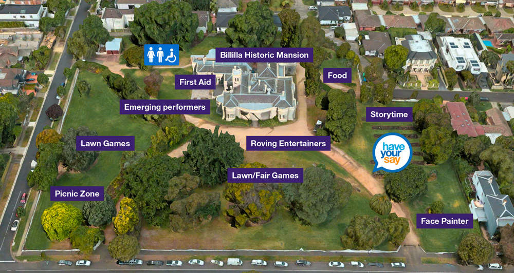 Site map of Billilla Garden Party event