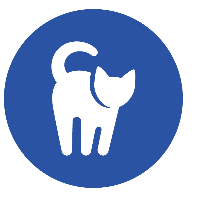 Blue and white graphic of a cat 