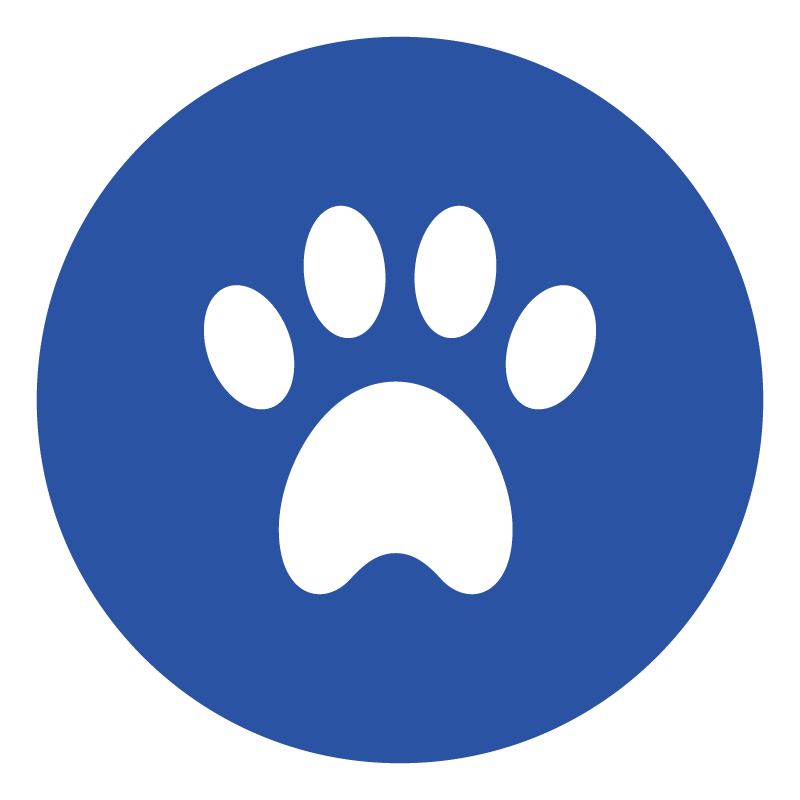 Blue and white graphic image of an animal paw print 