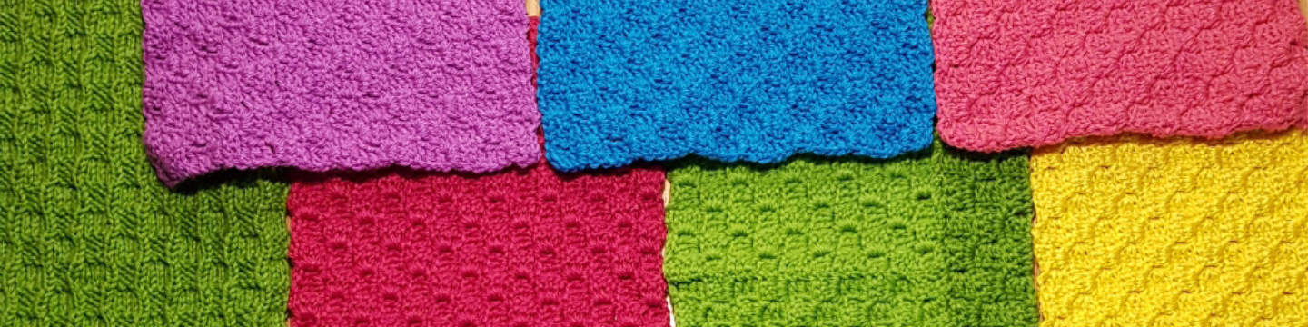 Colourful knitted and crocheted rectangles. Image courtesy the GLAD Rappers. 