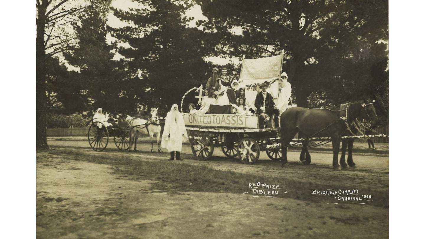 old black and white photo of country fete cart with horse