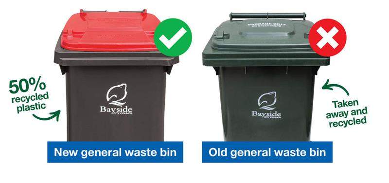 Old and new general waste bin  