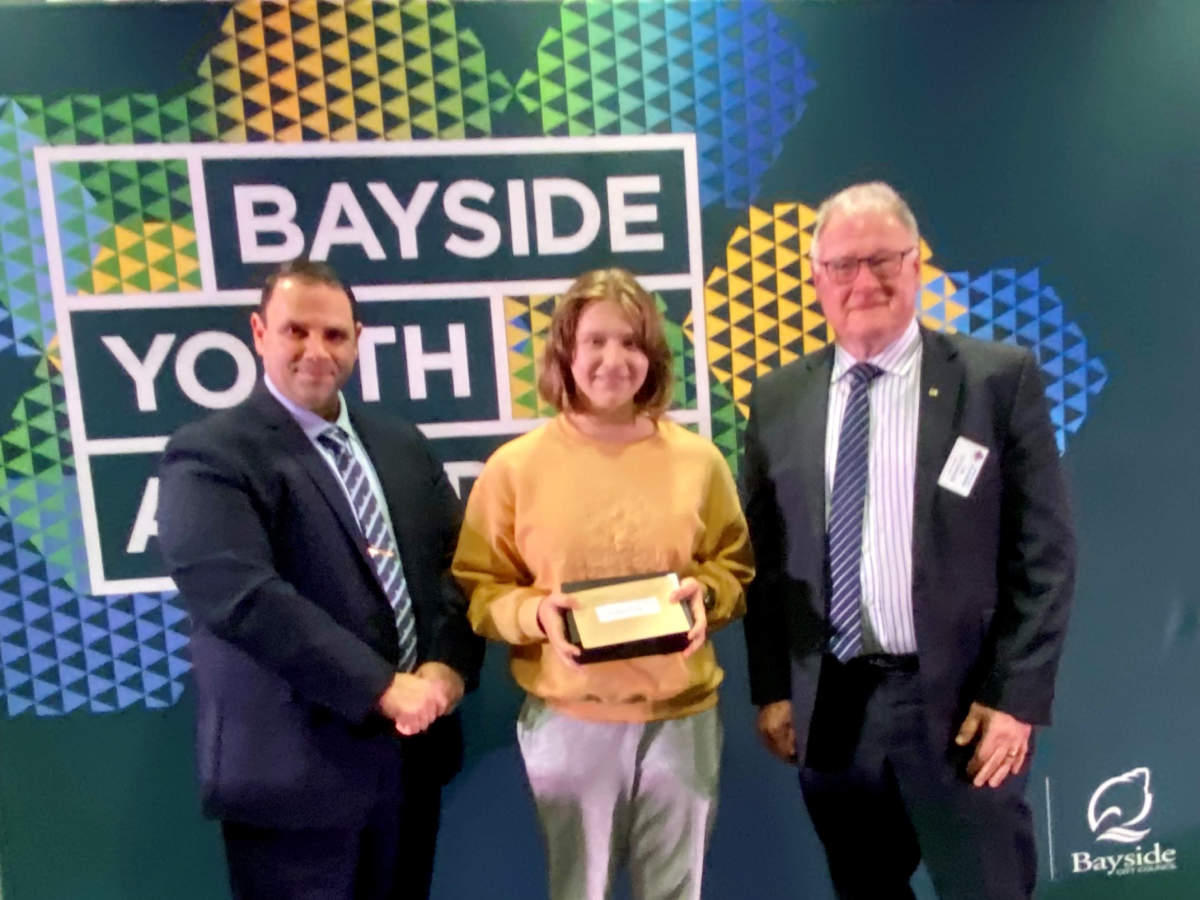 Bayside Youth Awards 2023 Community - Marianne Huebel receiving award