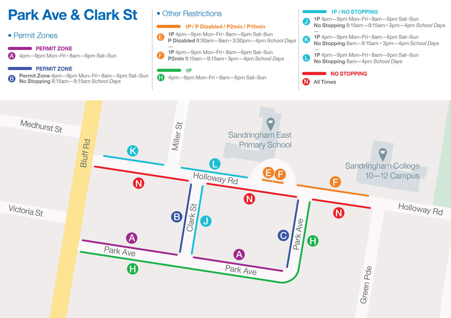 Netball Centre parking restrictions on Park Avenue and Clarke Street