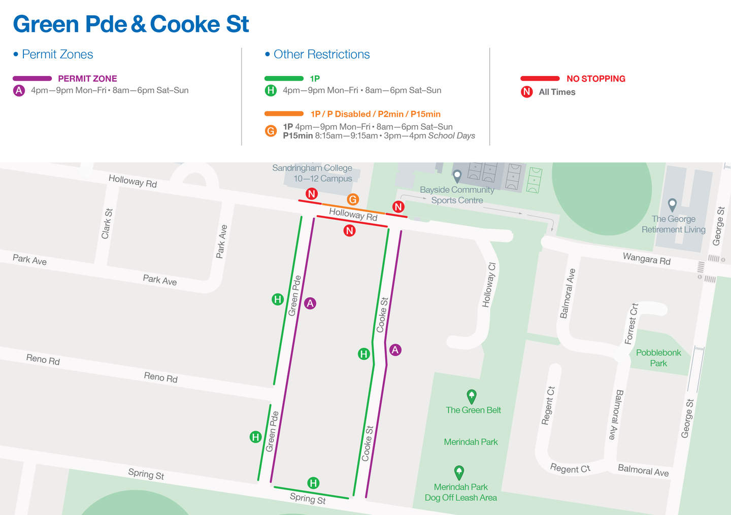 Netball Centre parking restrictions on Green Parade and Cooke Street