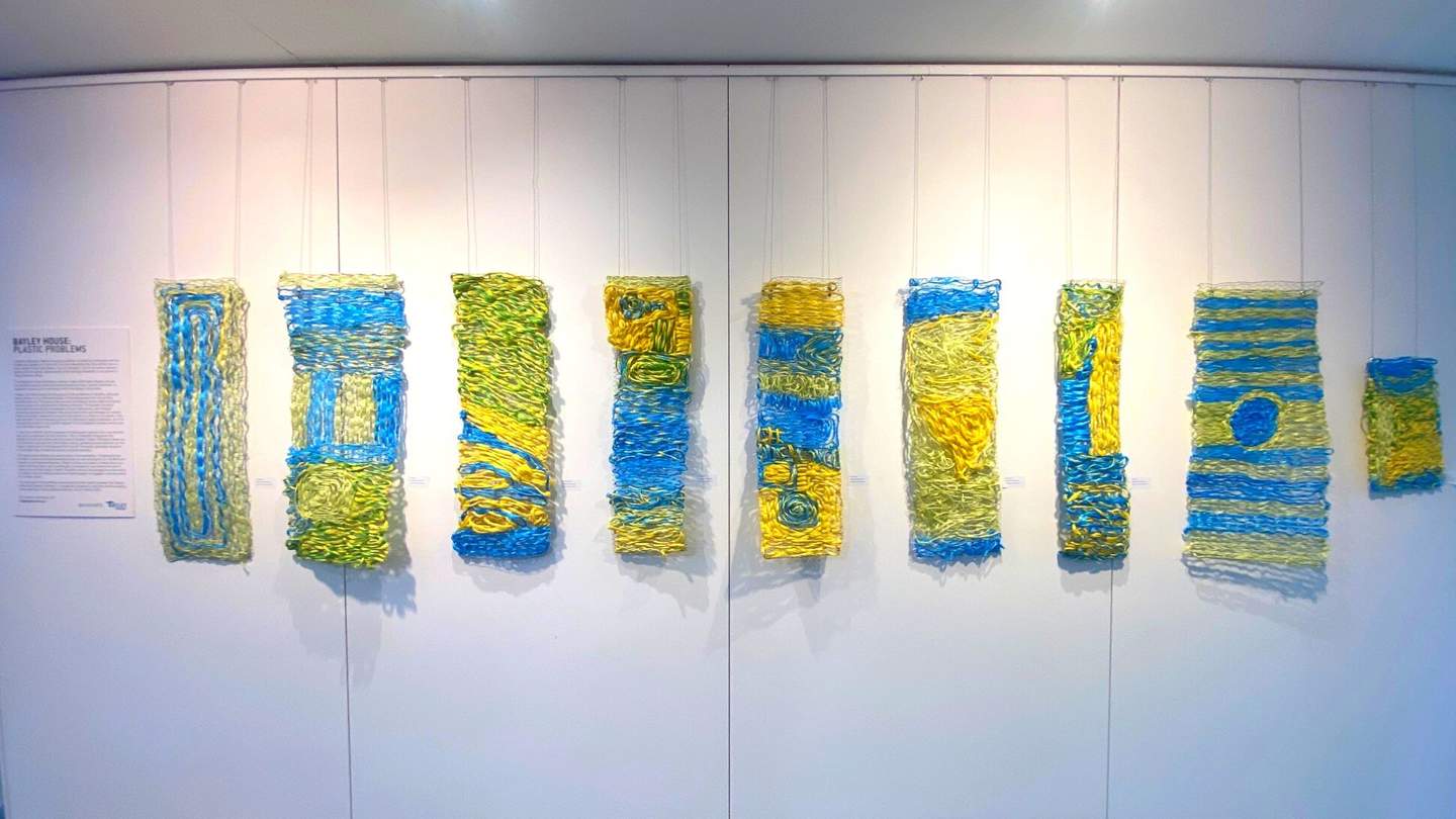 Art pieces made from plastic on display