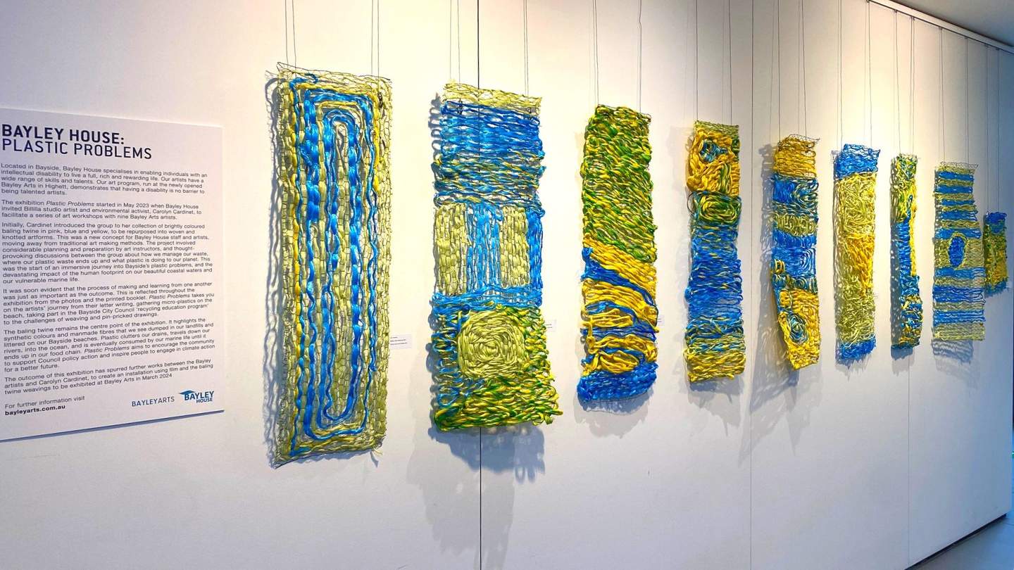 Art pieces made from plastic on display