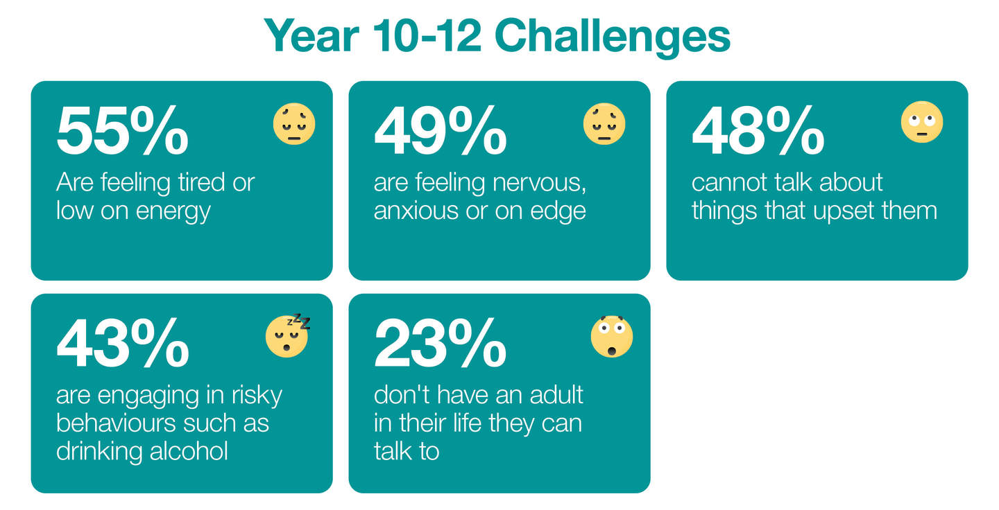 Youth Resilience Survey Year 10 to 12 Challenges Inforgraphic Snapshot. 