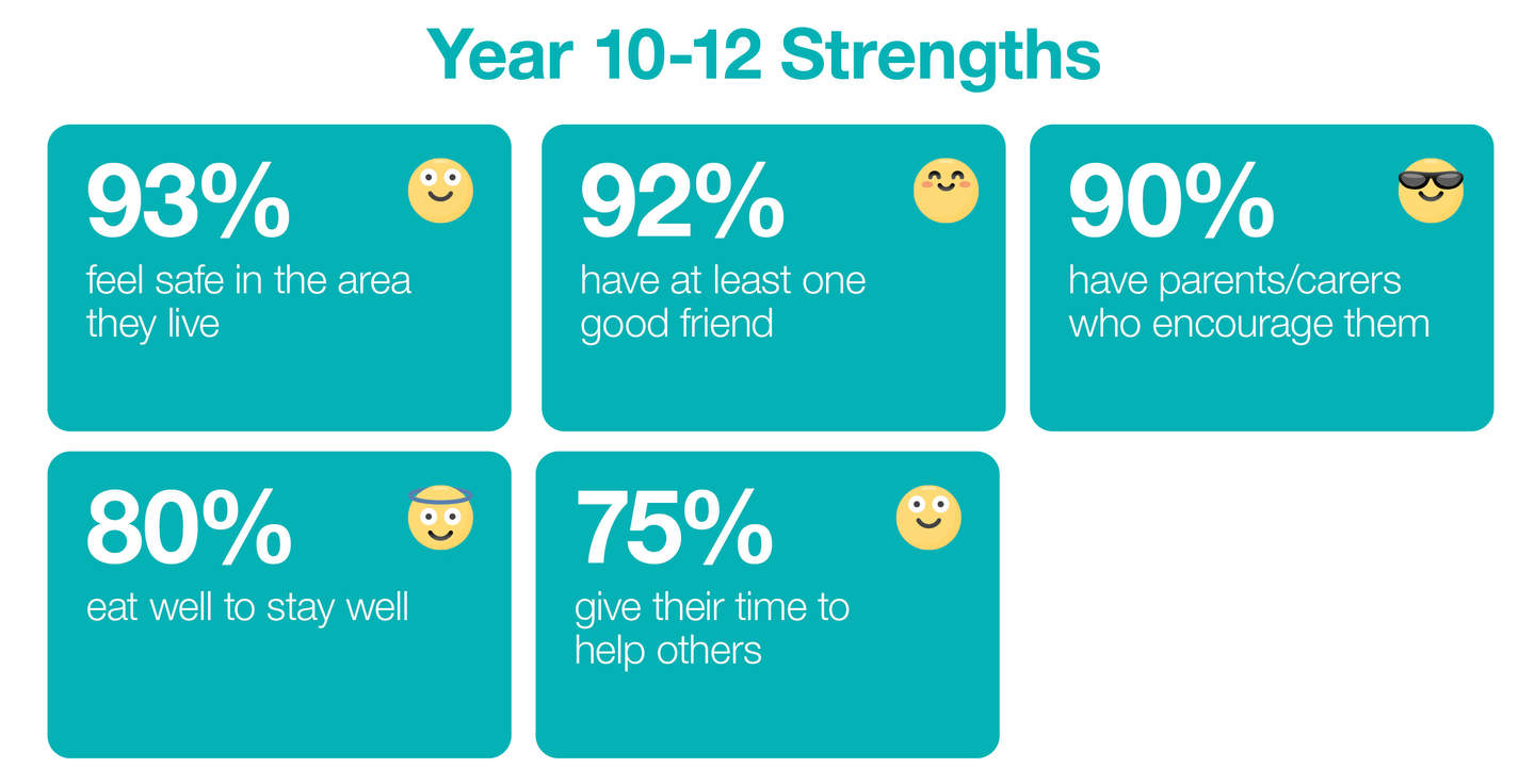 Youth Resilience Survey Year 10 to 12 Strengths Inforgraphic Snapshot. 