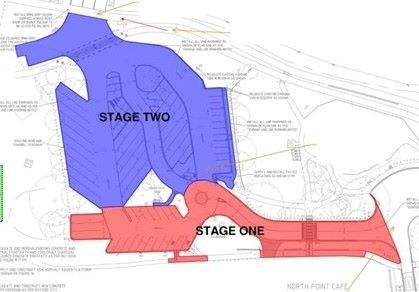 Plan showing two stage project and which car parks will be affected