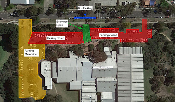 Maps showing the eastern carpark closure for four weeks and the parking which will be maintained