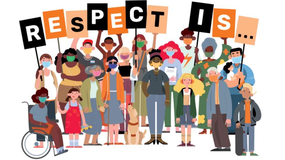 Illustration of people holding up respect is signs