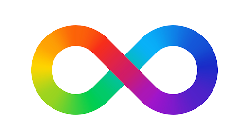 A multi-coloured rainbow infinity symbol 