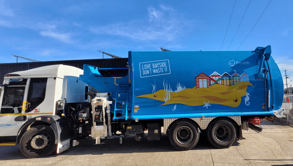 New Cleanaway waste trucks with beautiful Bayside design on outside of truck