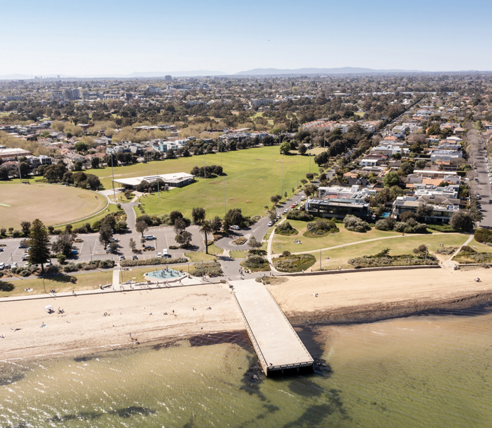 View of Head Street and Elwood foreshore from Port Phillip Bay