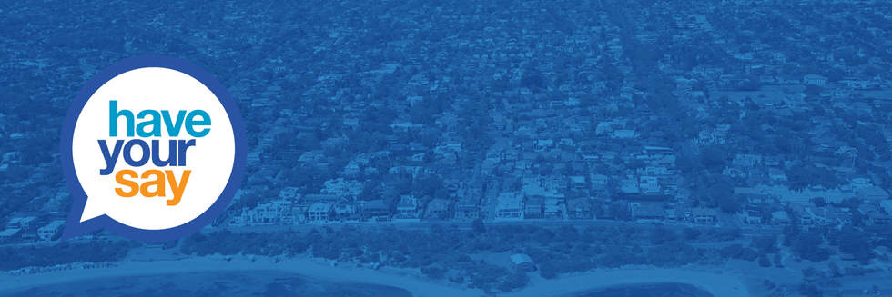 Have your say logo on blue coloured aerial images of Bayside coastline